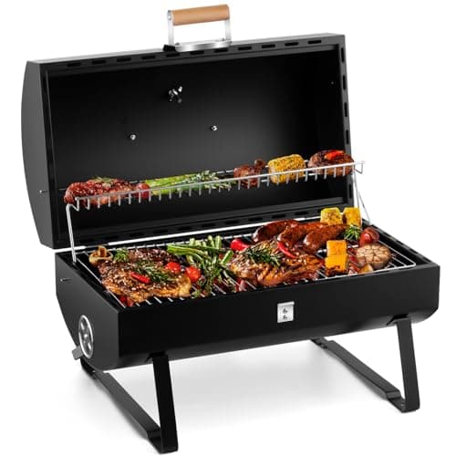 Image of CUSIMAX Charcoal BBQ Grill 18inch Protable barbeque grill outdoor with Locking Lid for Heat Preservation, Dual Venting System, Warming Rack, Small Grill for Outdoor Backyard/Beach/Camping, Black
