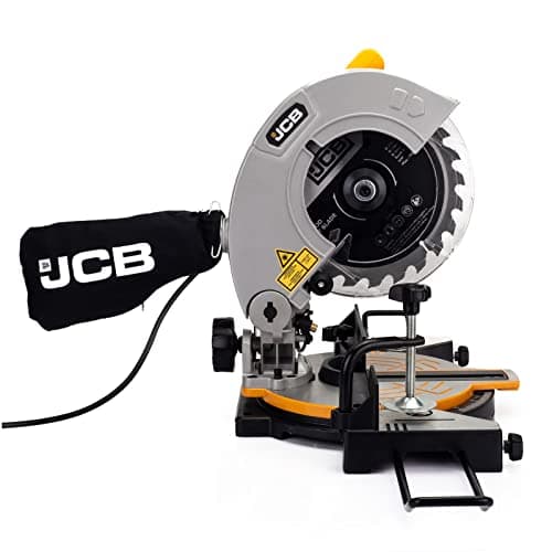 Image of JCB 210mm Mitre Saw with Laser Guide, 4 Cut Settings & Dust Collection Feature, 45 Degrees, 5500rpm, Soft Grip Handle, 3 Year Warranty