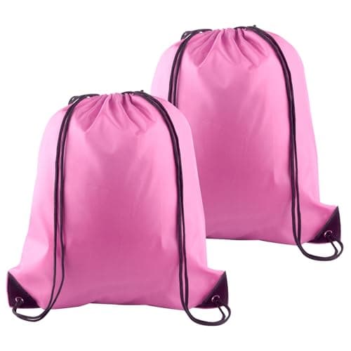 Image of PLULON 2Pcs Drawstring Bags Bulk Pink Drawstring Backpack String Backpack Cinch Sack Sport Gym Backpack Bags for Yoga Traveling Outdoor Sports