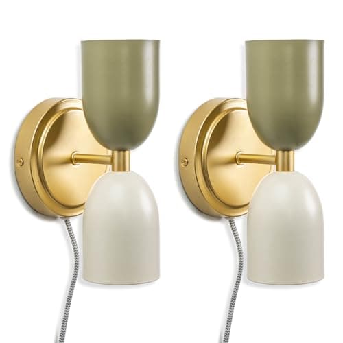 Image of ValueLights | Plug in Gold Up & Down Wall Lights with Khaki/Cream Shades Wall Lamp | Wall Lamps & Sconces, Home Décor & Improvement Essential | Pair of 2 | Includes Bulb