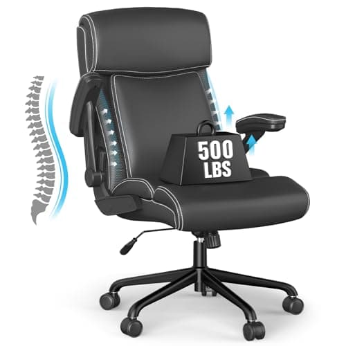 Image of ralex-chair Big and Tall Executive Office Chair, Ergonomic Recliner Computer Chair, High Back Leather Executive Desk Chair with Flip-up Armrests and Adjustable Height (Black)