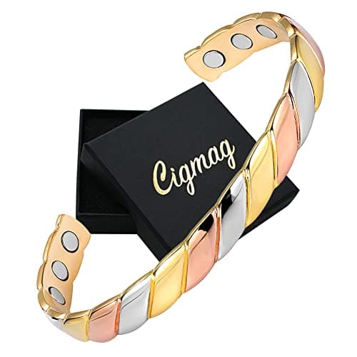Image of Cigmag Lymphatic Drainage Copper Bracelet for Women Ultra Strength Magnet Solid Pure Copper Magnetic Bracelet Adjustable Cuff Bangle with Present Box (Tricolour Pattern)