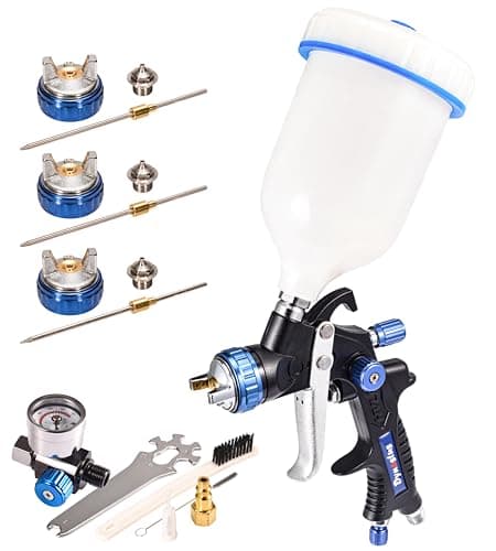 Image of Dynastus 22 oz. Professional Composite HVLP Air Spray Gun Detail Paint Sprayer, 2.0mm Nozzle, with 3 Nozzles & Air Regulator Kits