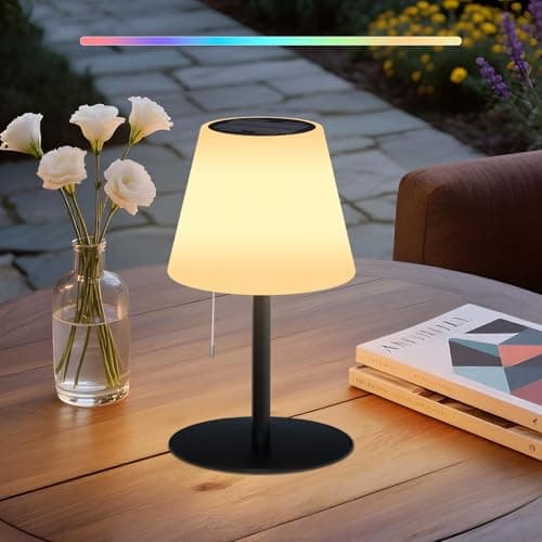 Image of MALUX Solar Table Lamp, Solar Table Lamps with Light Sensor Outdoor Solar Table Lamp, IP44 Waterproof, 2 in 1 Solar Charging & USB Charging, Rechargeable Solar Lights