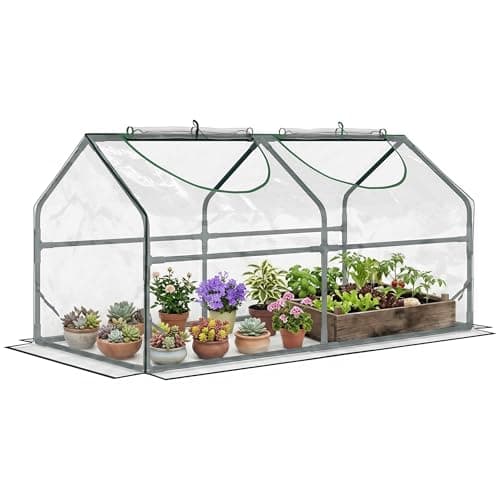 Image of Outsunny Mini Greenhouse Portable Flower Planter Vegetable Grow House for Garden with Zipped Windows, 120 x 60 x 60 cm, Clear