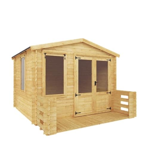 Image of WALTONS Wooden Log Cabin 3.3m x 3.7m with Veranda | 19mm Interlocking Tongue & Groove Timber | Garden Room, Apex Roof | Durable Outdoor Cabin for Relaxation & Storage