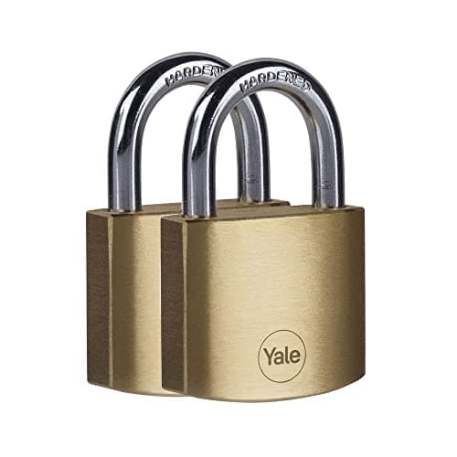Image of Yale - Y110B/40/122/2 Standard Security 40mm Brass Padlock, Pack of 2 - Open Hardened Steel Shackle - 3 keyed Alike Keys