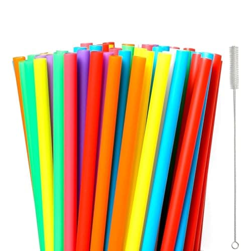 Image of Reusable Plastic Straws 50 PCS with 1 Cleaning Brush
