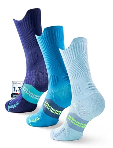 Image of Juclise Compression Running Crew Socks Coolmax Bamboo Moisture Wicking Cushioned Anti-Blister Walking Hiking Tennis sports trainer gym golf support Cobalt Blue+azure Blue+carolina Blue 8-12