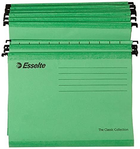 Image of Esselte 90318 Classic Reinforced Suspension File, A4, Tabs Included, Green, Pack of 25