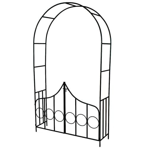 Image of TecTake Garden Arch with Gate - Weather Resistant, Steel, Lightweight Trellis Rose Archway - Suitable for Roses & Climbing Plants - Outdoor Arbour Rustic Style