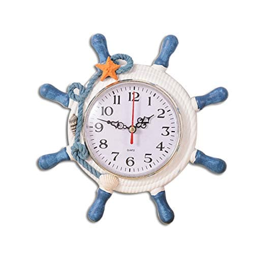 Image of WINOMO Nautical Bathroom Accessories Wheel Wall Clock Mediterranean Style Silent Nautical Ship Wheel Clock Nautical Coastal Beach Home Accent for Home Office Bedroom ((Random Color) Seaside Ornaments
