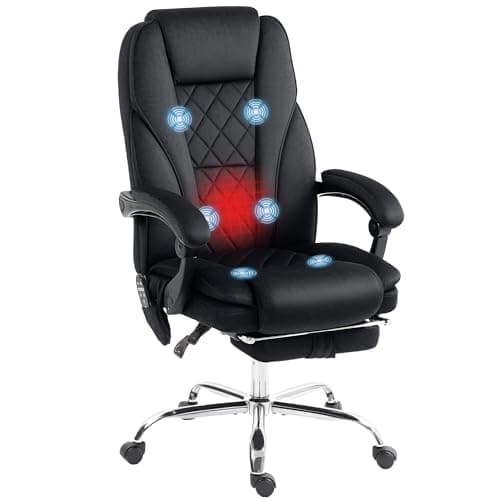 Image of Vinsetto Massage Office Chair with 6 Point Massage and Heat, Desk Chair with Footrest, Reclining Backrest, Swivel Wheels, Adjustable Height, Black