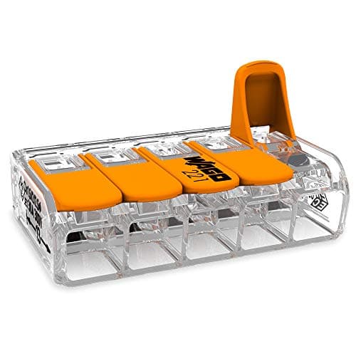 Image of WAGO Compact Splicing Connector, for all conductor types, max.6 mm², 5-conductor,with levers, transparent housing, Surrounding air temperature, max 85°C (T85), 6,00 mm², transparent, 221-615 (15 pcs)