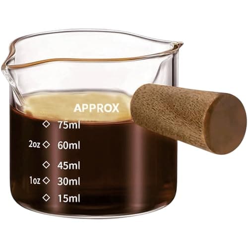 Image of Espresso Cups with Handle, 75ml Double Spout Espresso Measuring Cup with Dual Scale, Espresso Shot Glass with V-Shaped Mouth, Clear Glass Milk Frothing Pitcher, Espresso Accessories