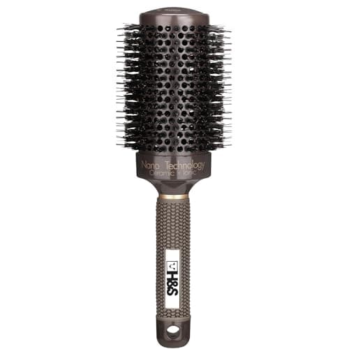 Image of H&S Round Brush For Blow Drying - 3.3 Inch Thick - Large Ceramic Styling Boar Bristle Brush - Ionic & Nano Technology for Voluminous Hair