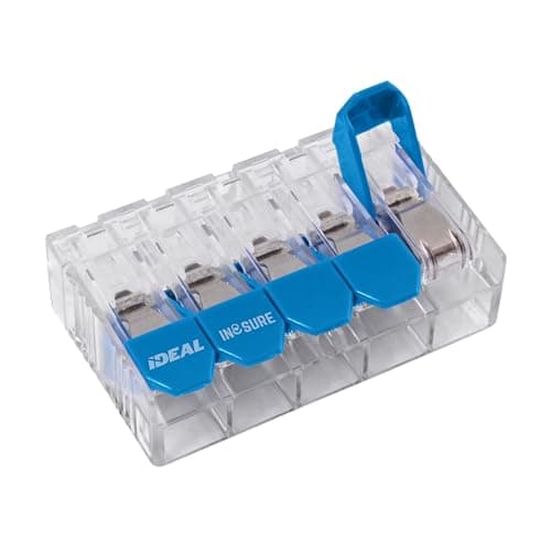 Image of Ideal Electrical in-Sure Lever Wire Connector,10 AWG, 5-Port (30-15L35J), Jar of 125—Compact Releasable Connectors for Solid and Stranded Wires