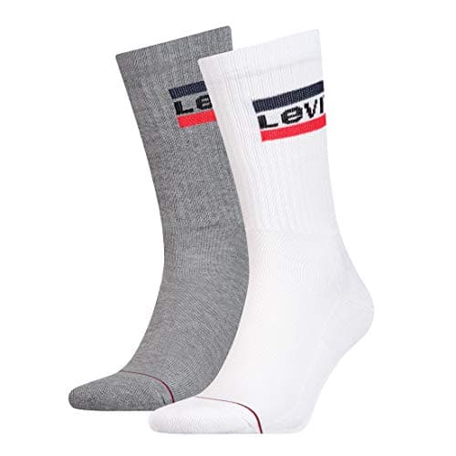 Image of Levi's Men's Levis 144ndl Regular Cut Sprtwr Logo 2p Calf Socks Not Applicable, Multicolour (White/Grey 062), 9/11/2019 (Manufacturer Size: 043)