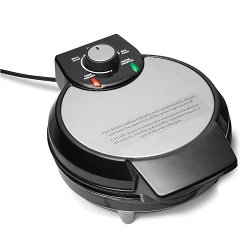 Image of Amazon Basics Belgian Waffle Maker with Round 20cm Ceramic Non-Stick Plate, Browning Control, Black
