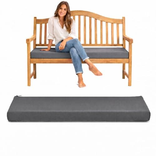 Image of Pinkfairy Outdoor Water-Resistant Bench Rattan Cushion Pad for Garden 2/3/4 Seater 108/143/170cm Thick Long Bench Chair Cushions Pad for Swing Patio (3 Seaters-143x52x6cm, Charcoal Grey)