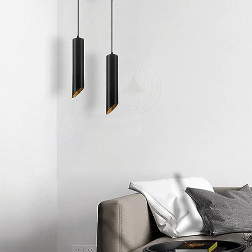 Image of LEDSone Modern Black 30cm Slim Cylinder Pendant Lights 2 Pack, GU10 Fitting, Adjustable 95cm Drop Hanging Ceiling Light for Kitchen Island Dining Room Bedroom (Bulb Not Included)