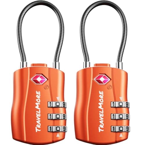 Image of 2-Pack TSA Approved Travel Combination Cable Luggage Locks for Suitcases & Backpacks | TSA Locks | Luggage Locks | Orange