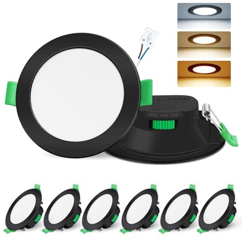 Image of ALUSSO Black LED Downlights Ceiling Dimmable 7W Slim LED Recessed Ceiling Lights IP44 Bathroom Spotlights Ceiling Lights, 3000K Warm 4000K Neutral 6500K Cool Adjustable Spot Lights, 6 Pack