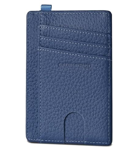 Image of GADIEMKENSD Minimalist Genuine Leather Credit Card Holder RFID Blocking Light Slim Wallet with D-Loop for Lanyard Key Compact Bus Pass Purse for Men Women Business Travel Navy Blue