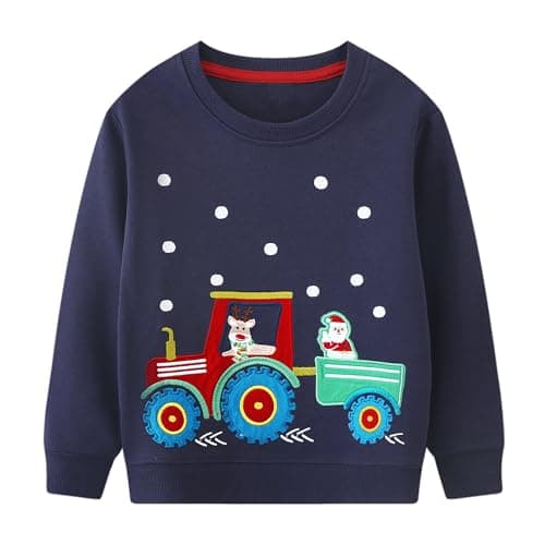 Image of Baogaier Little Boys Christmas Sweatshirt Cotton Dinosaur Jumper Long Sleeve T-Shirt Crew-Neck Navy Print Pullover Winter Fall Sports Tops Kids Clothes Age 3-4 Years,4T