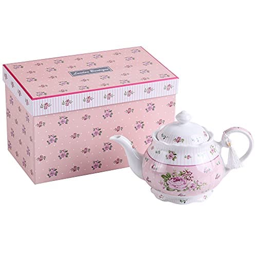 Image of Porcelain Teapot Sets Teapot Shabby Chic Vintage Floral in Gift Box (Teapot Rose Pink)