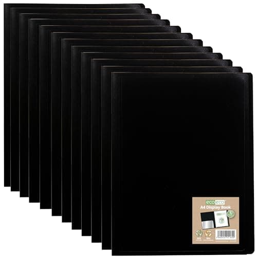 Image of eco-eco A4 100% Recycled 10 Pocket Black Flexible Cover Portfolio Book Folder Display Book, Pack of 12 Books, eco160x12