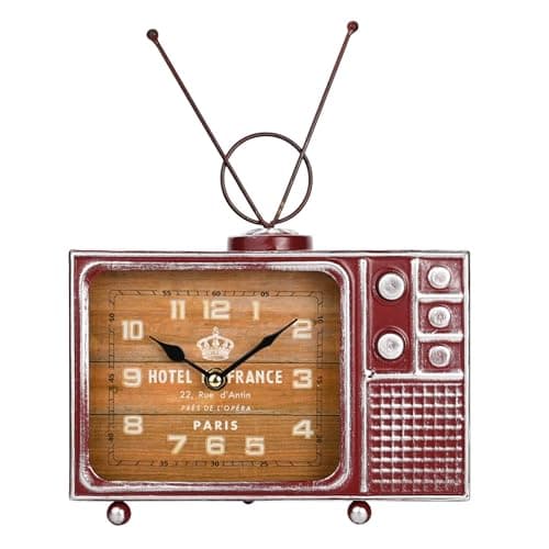 Image of Widdop Hometime Red Retro TV Mantel Clock - Vintage Clockface - Quartz Movement - Television Clock Gift For Him Dad Father's Day Birthday