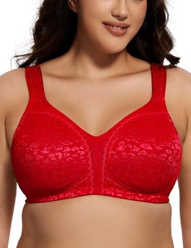 Image of Deyllo Women's Minimizer Bra Wireless Plus Size Bra Full Coverage Comfort Everyday Bra Non Padded(Red Leopard,36E)