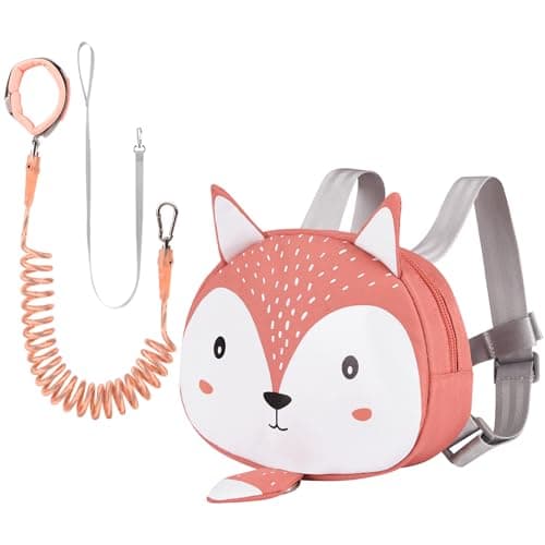 Image of Bebamour Animal Toddler Backpack with Reins Mini Bag with Safety Leash for Children Portable Backpack Rucksack with Safety Harness for Boys and Girls, Orange Squirrels
