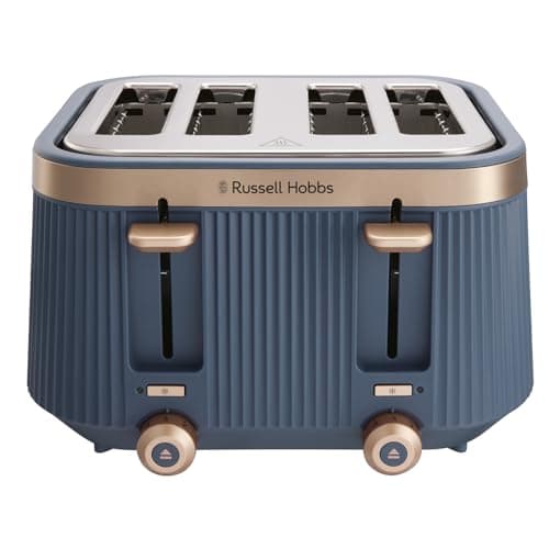 Image of Russell Hobbs 4 Slice Toaster, Brontë, Stylish Matte Design with Chrome Accents, Extra Wide Slots, 6 Browning Levels, Lift & Look Function, Removable Crumb Tray, 1960W, Navy
