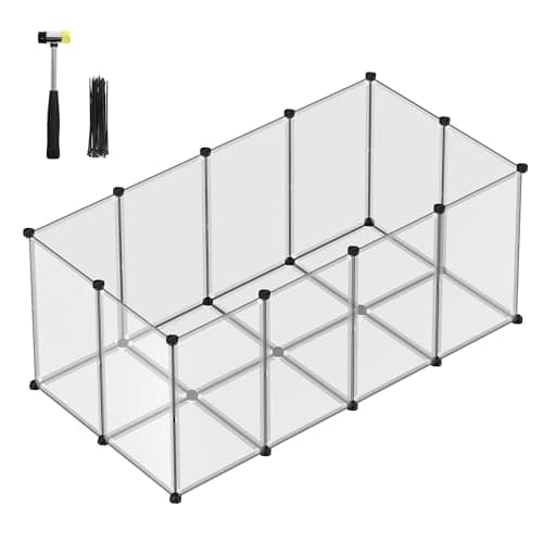 Image of SONGMICS Pet Playpen with Floor, Small Animal Enclosure, DIY Plastic Cage, Indoor Run for Hamsters, Rabbits, Hedgehogs, Guinea Pigs, 145 x 72 x 57 cm, White LPC007W01