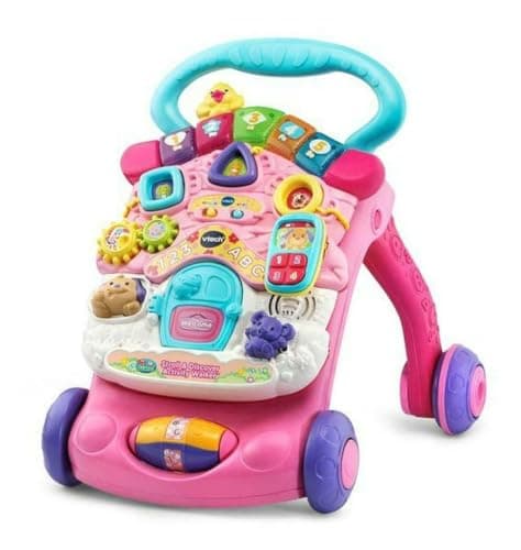 Image of VTech First Steps Baby Walker | Push Along Walker Baby Toy with Shapes, Sounds, Music, Phrases, Pretend Play and More | Suitable for Babies from 6 Months, 1, 2 & 3 Year Olds, Boys & Girls, Pink