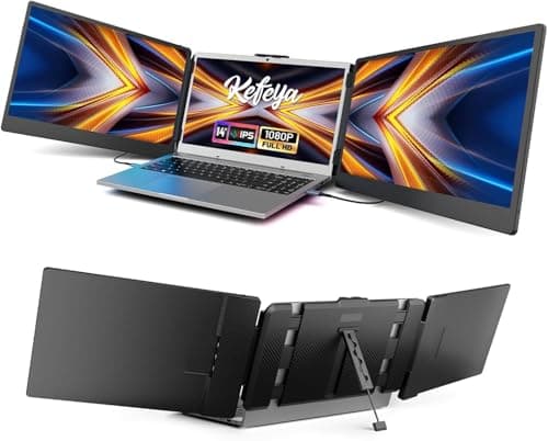 Image of KEFEYA Portable Monitor for Laptop, 14” Full HD IPS Display Screen, Triple Laptop Screen Extender, Work with 13”-17” Mac Windows Chrome