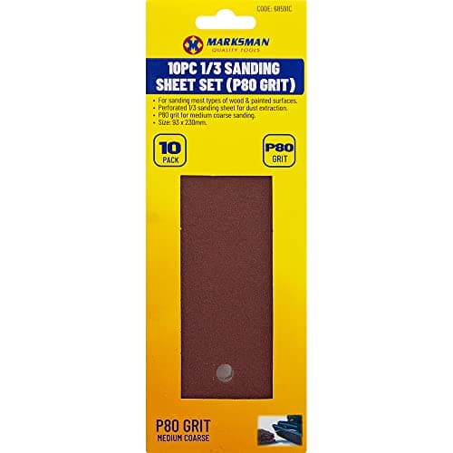 Image of New Pack of 10 1/3 Sanding Sheet Set Sandpaper Wood DIY P80 GRIT 93 X 230MM