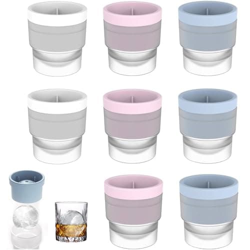 Image of 8 PCS Ice Ball Mould, Round Ice Cube Moulds, Ball Ice Cube Moulds, Sphere Ice Cube Mould for Whisky, Cocktails and Coffee, Easy Release Ice Sphere Moulds, 3 Pink, 3 Blue and 2 White