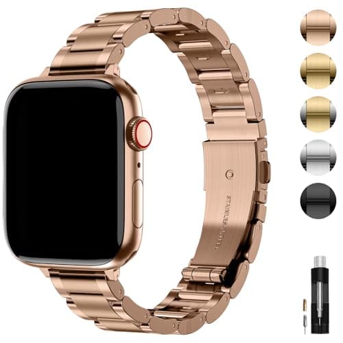 Image of wutwuk Strap Compatible with Apple Watch Strap 42mm(S11/10) 41mm 40mm 38mm for Women/Men, Stainless Steel Slim Replacement Strap for Apple Watch SE 3 2 1 Series 11 10 9 8 7 6 5 4 3 2 1, Rose Gold