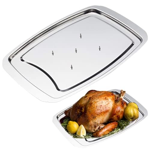 Image of Meat Carving Board, Metal Meat Stainless Steel Carving Tray Spiked Meat Dish With Spiked Caps Polished Non-Slip Serving Tray Turkey Pan For Slicing, Cutting, Chopping.