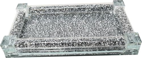 Image of Silver Crystal Diamond Salt & Pepper Shaker Set with Mirrored Tray – Decorative Salt and Pepper Shakers for Dining Table, Kitchen, and Special Occasions (Ceramic, Tray)