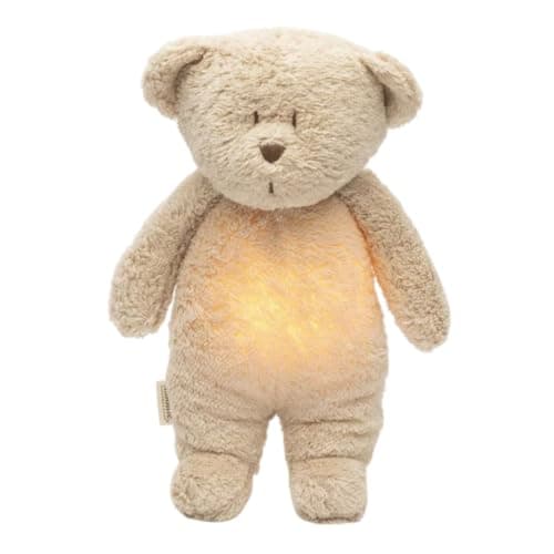 Image of Moonie 2.0 Organic Humming Bear with Night Lamp – Sand | Soothing White & Pink Noise Sleep Aid for Babies | Voice Recording | Rechargeable, GOTS Certified Cotton | Calming Plush for Newborn & Toddler