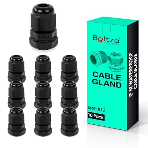 Image of Boltza® Black Nylon Cable Gland – IP68 Waterproof Cable Connector for Electrical Enclosures, Junction Boxes, Outdoor Use – Conduit Gland – 10 Pack (M12)