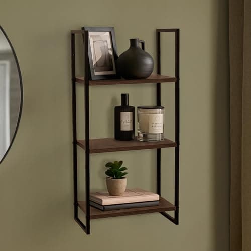 Image of OHS Wall Shelf with 3 Wooden Shelves, Mounted Floating Shelves for Wall Decorative Display Shelf Storage Organizer Unit for Living Room Bedroom Office Easy to Install, Natural Wood