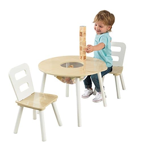 Image of KidKraft Round Wooden Storage Table with 2 Chairs, Kids Table and Chair Sets, Kids Children's Playroom/Bedroom Furniture, 27027