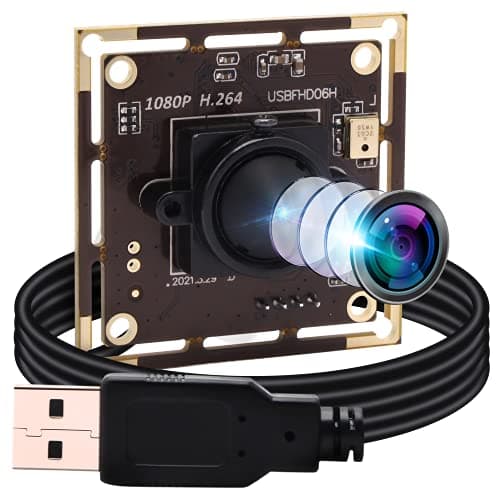 Image of ELP 1080P USB Camera Module with Microphone,IMX323 Sensor Web Camera,for PC Desktop,Laptop,Plug & Play,UVC Computer Webcam for Windows Linux Android/Mac OS (3.7mm Lens)