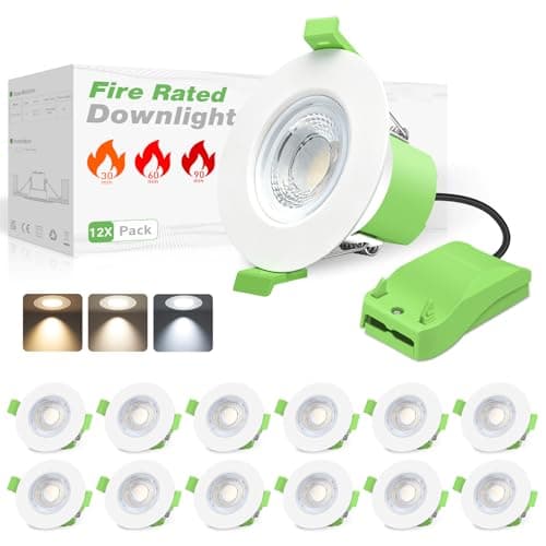 Image of ALUSSO Fire Rated LED Downlights 6W 600lm, 3CCT Colors Selectable 3000K/4000K/6500K Warm Cool White Daylight Recessed Ceiling Lights Dimmable, Spotlights IP65 Waterproof for Bathroom, White 12 Pack