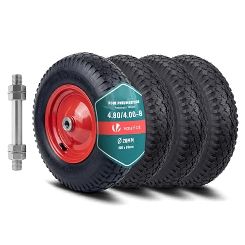 Image of VOUNOT® Set of 4 Pneumatic Wheel 4.80/4.00-8 with Inner Tube, Replacement Wheelbarrow Wheel with Ball Bearings, 400x85mm, 20mm Bore, Heavy Duty Tyre for Wheelbarrow Sack Truck Garden Trolley